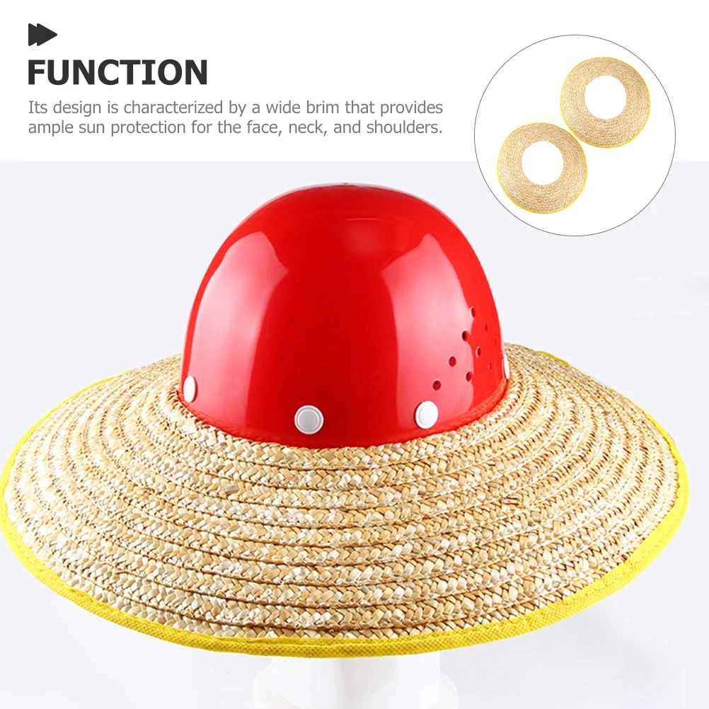 

2pcs Hard Hat Sun Shade Straw Woven Visor Brim Guard Neck Protection Lightweight Breathable Construction Accessories