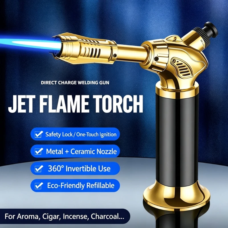 Windproof Spray Gun Lighter Inflatable Welding Gun Point Moxibustion Cigar Long Handle High Temperature Fire Gun Durable Igniter