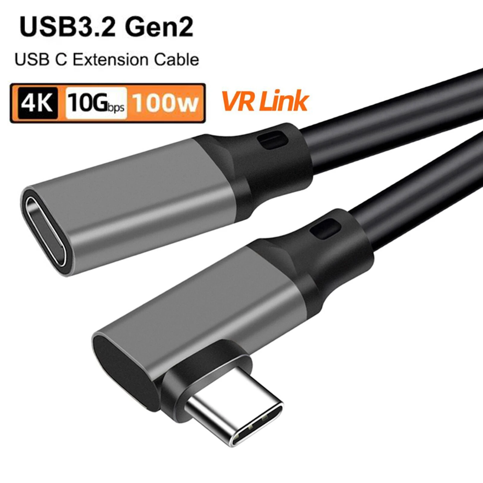 USB C 3.2  Male to Female Cable 10Gbps USB C to USB-C Fast Charge Elbow 1m 2m 5m for Oculus Quest 1/2 VR Link Cable Camera Line