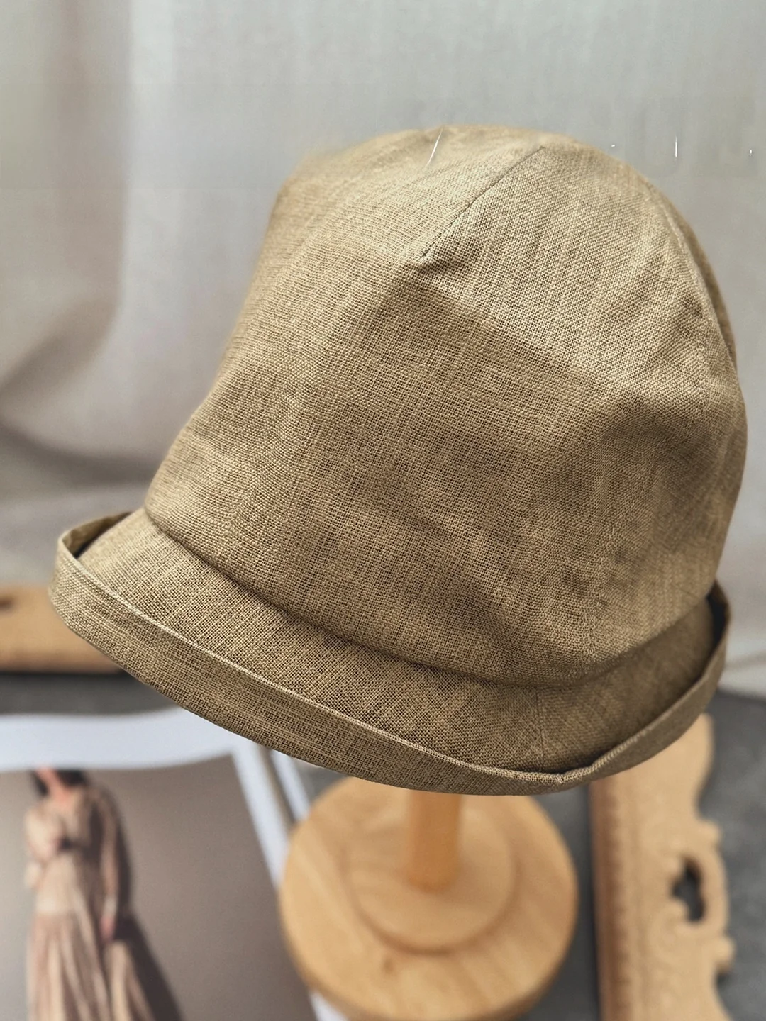 inzina-和風リネンバケットハット春夏軽量通気性カフ付きワイドつばカキカラー女性用帽子フィッシャーマンハット