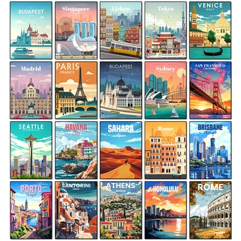 Städtische Architektur Diamant Malerei Dekoration Diy voller Bohrer Santorini Madrid Rom Mosaik Inlay Kreuz Stickerei Set Geschenk