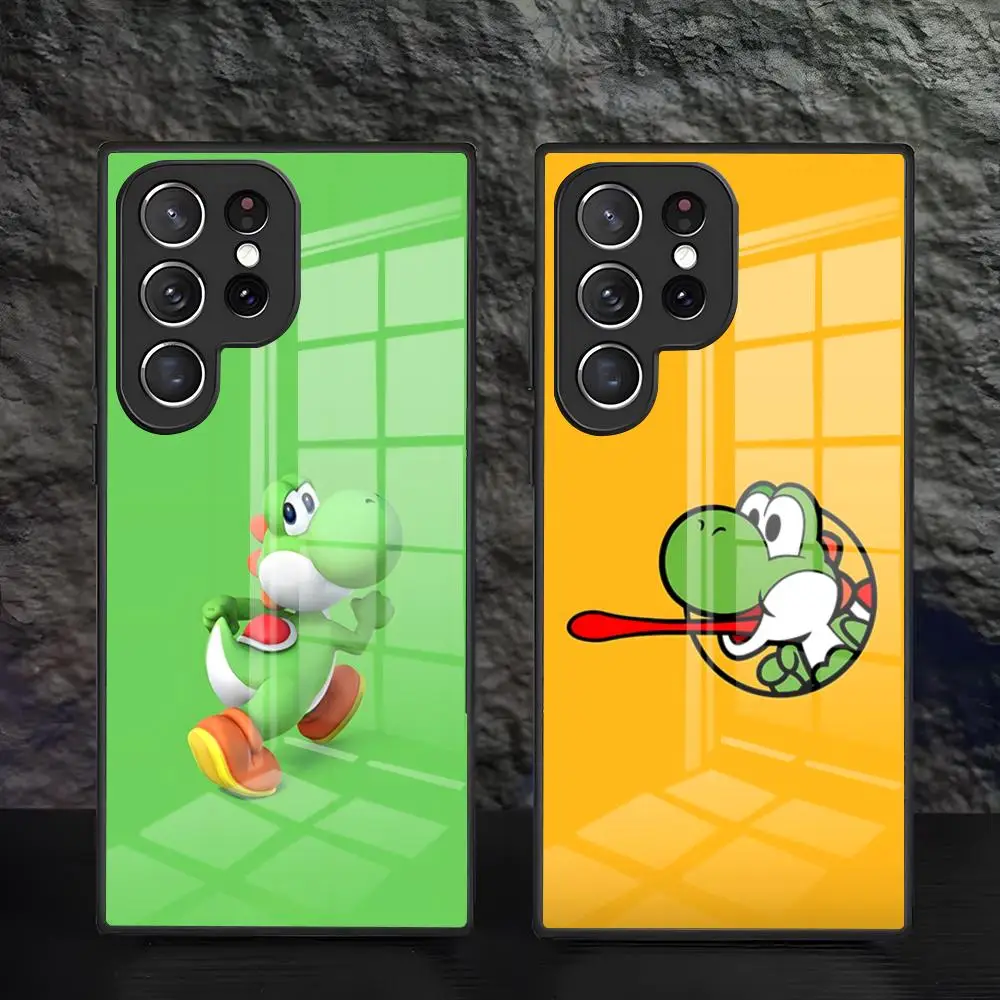 Game Cute Y-Yoshi Phone Case For Samsung S26 S25 S24 FE S23 S22 S21 Plus S20 Ultra Note20Ultra Black Glass Cover