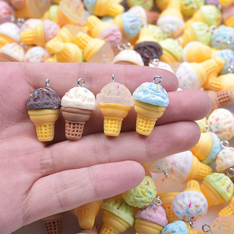 20pcs Random Mix Food Accessories Ice Cream Doughnut Charm Pendant Jewelry Making Bulk Resin Materials To Make Earrings Keychain