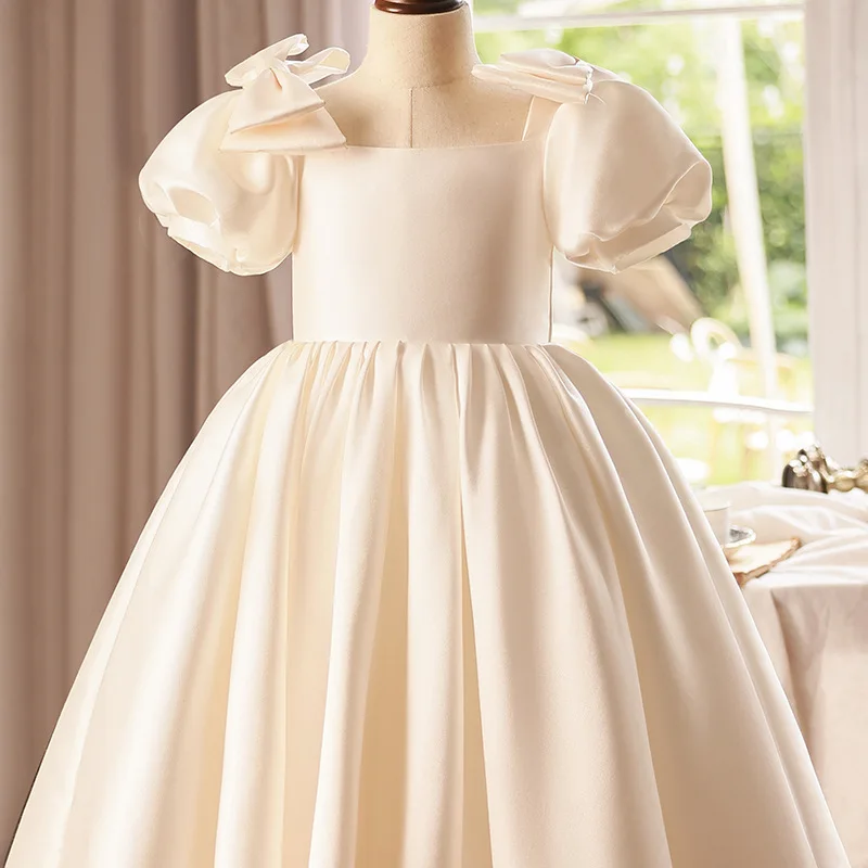 2024 Evening Dress for Kids Baby Girls Luxurious Plain White Ball Gowns Teens Princess Dresses for Piano Performance Birthday