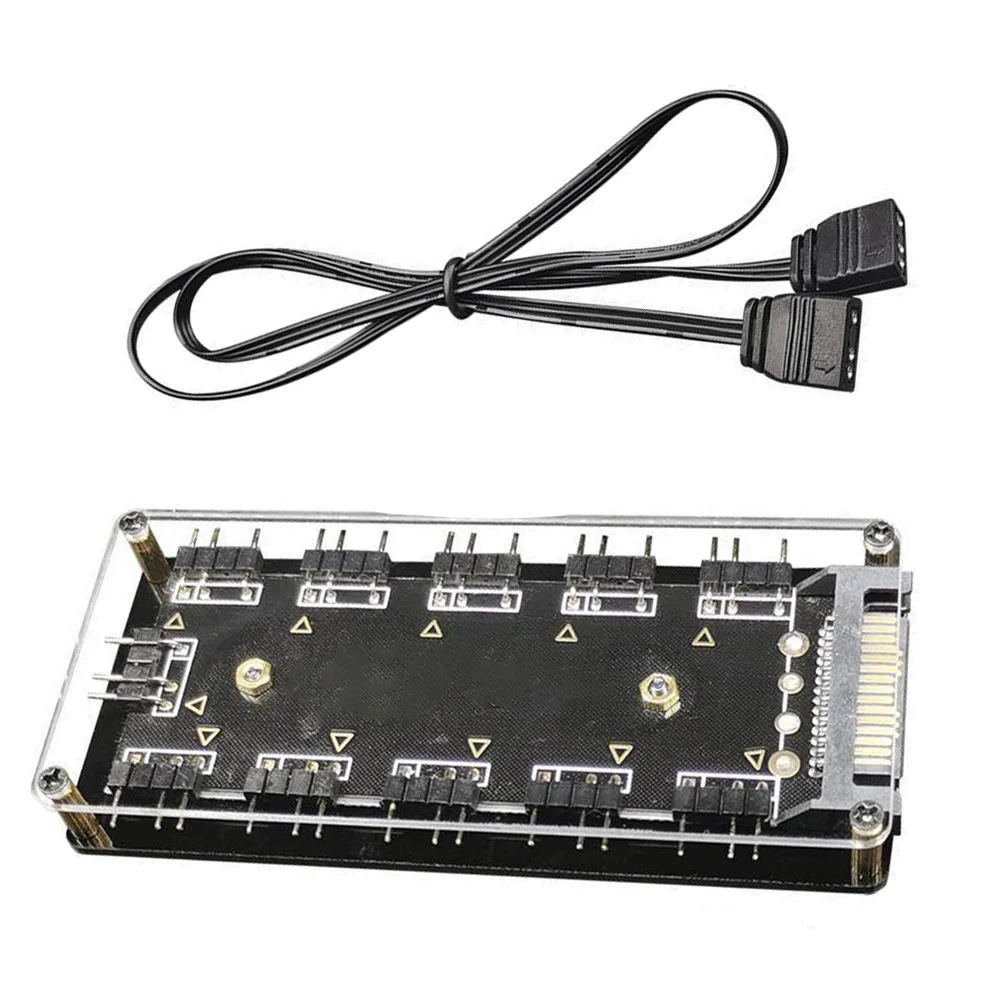 ARGB Splitter Hub 1 to 10 Ports 5V 3Pin Connector for LED Strips Fans Cooling Supports Multiple Devices with Balanced Voltage