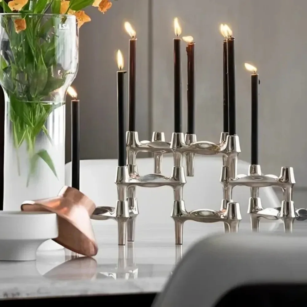 Vintage Metall Molekulare Struktur Kerzenhalter Nordic Silber Kerzenständer Home Decor Kandelaber Dreieck Kerzenständer