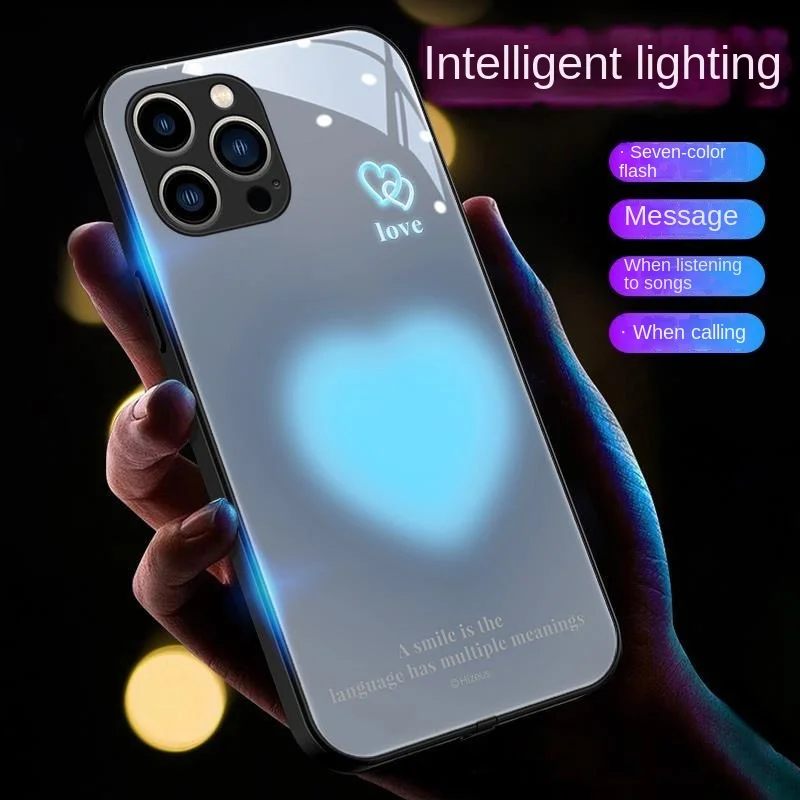 

LED Light Up Glowing Luminous Tempered Glass Phone Case For Huawei Mate 60 50 E Pro Plus P40 P30 Nova 10 11 Honor 90 80 70 Cover