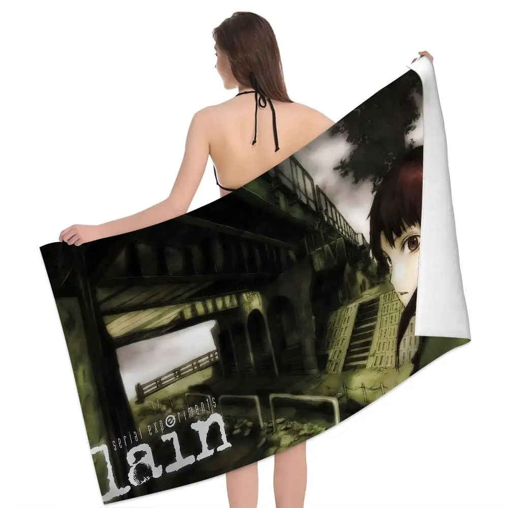 Serial E-Experiments L-Lain Anime Microfiber Blanket Quick Drying Beach Towels Oversized Printing Super Absorbent Pool Towel