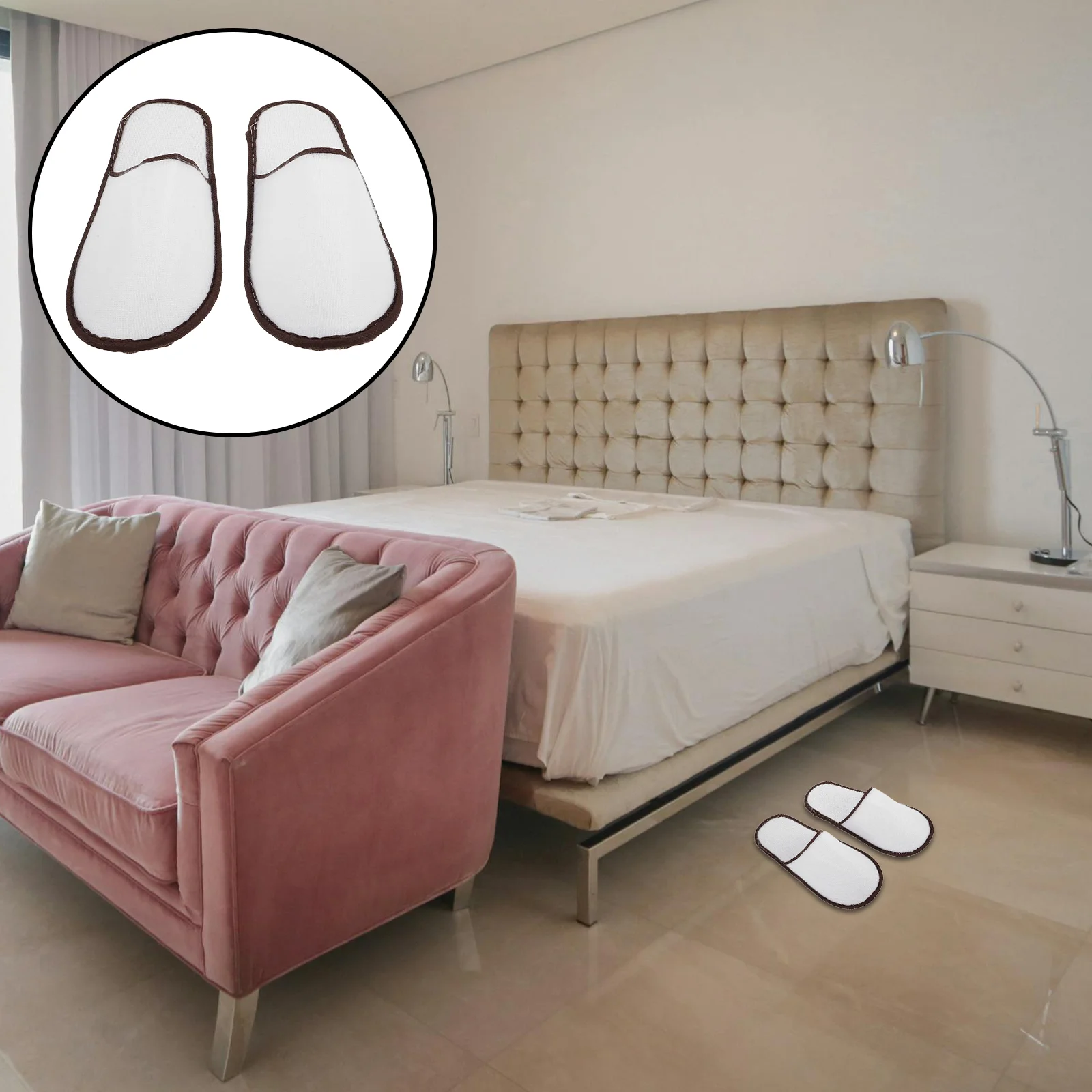 

5 Pairs Disposable Slippers Guest Washable Neutral White Non-woven Fabric for Travel