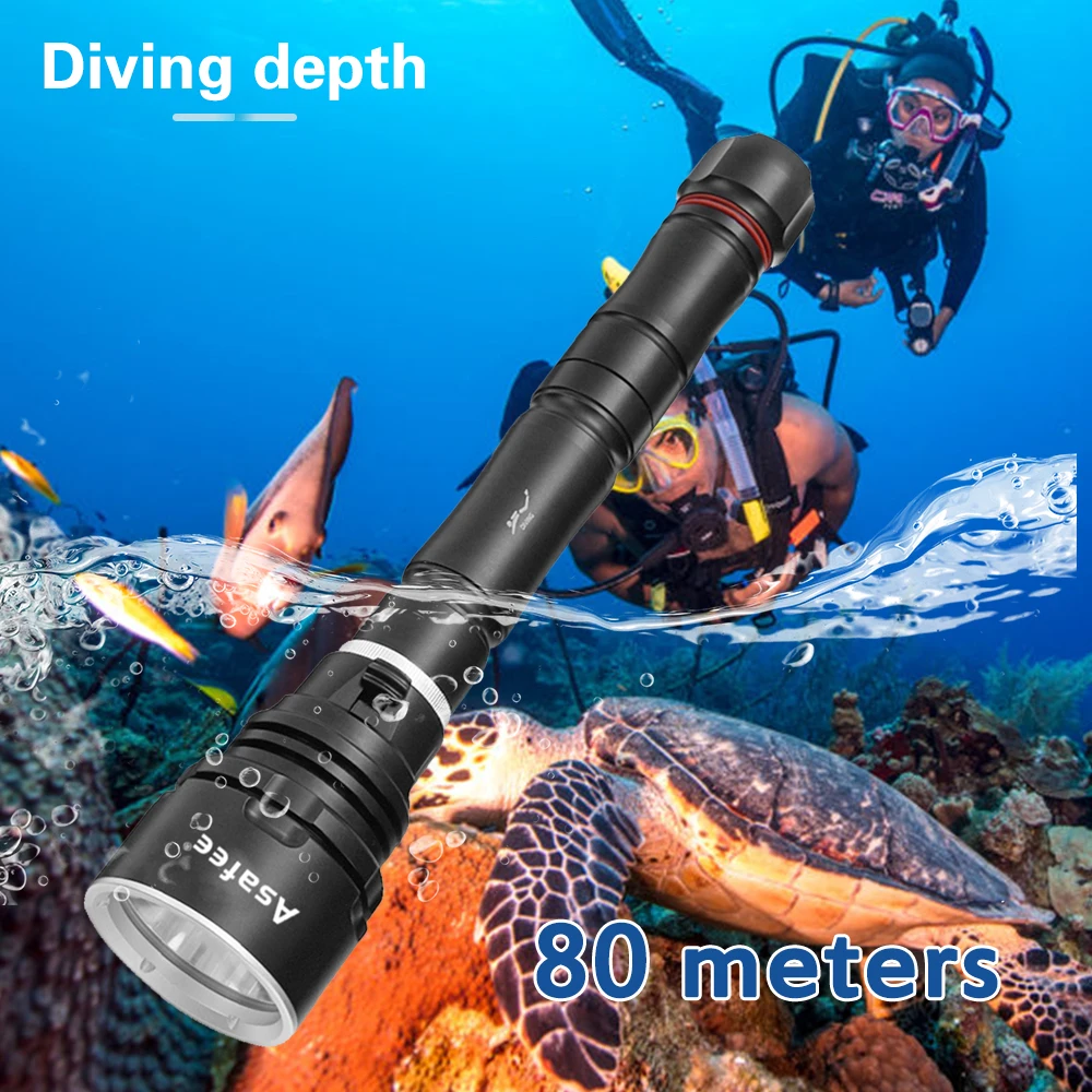 Asafee 80M Underwater P70 LED 3000LM 300 Range Diving Flashlight Magnetic Switch Torch Waterproof Scuba Lantern 18650/26650