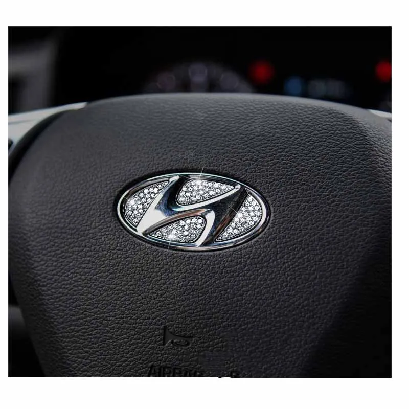 Car interior Car Steering Wheel Logo Crystals Diamond/ Carbon Fiber Decor Cover Sticker For Hyundai i25 i35 Tucson Accent image 3