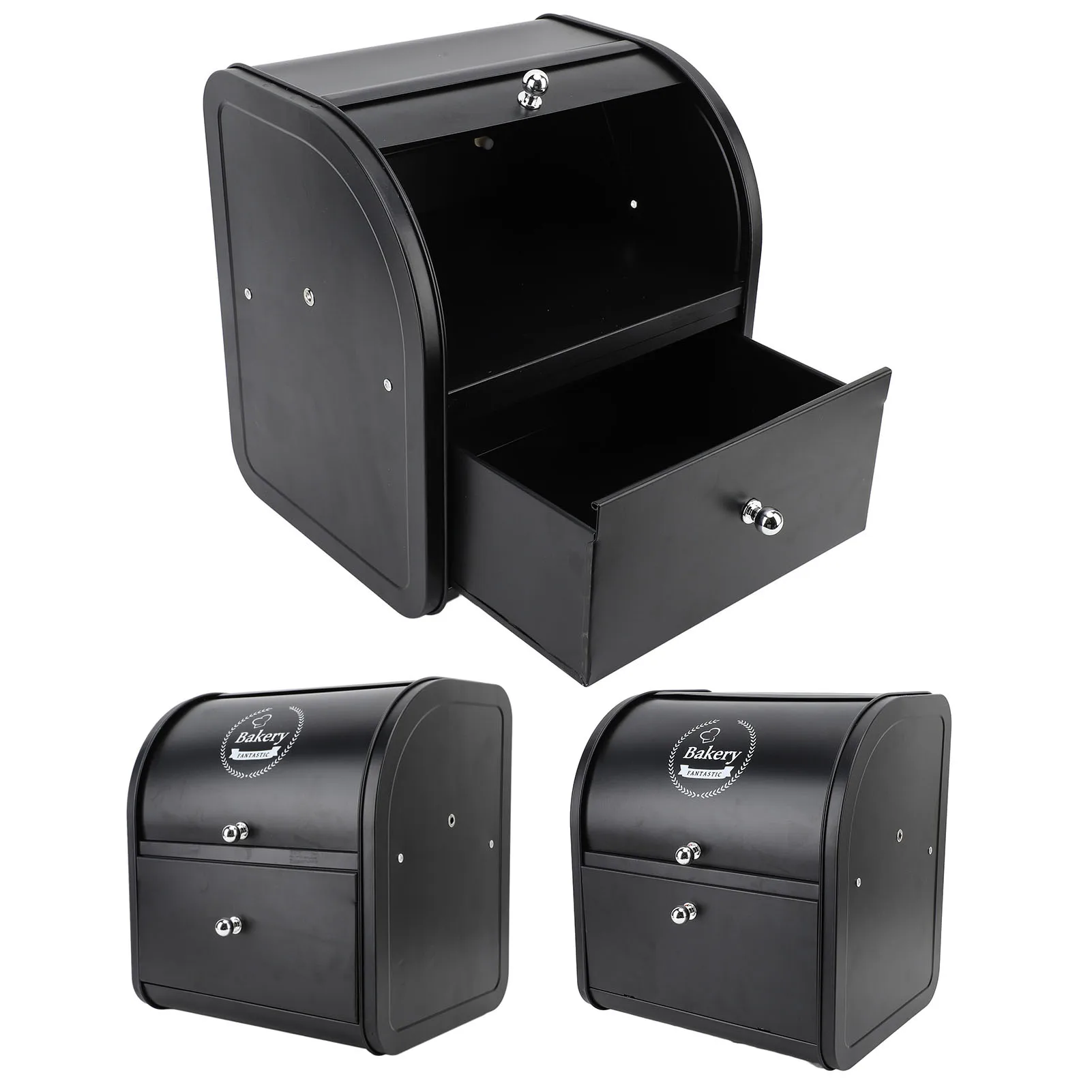 Bread Storage Box Double Layer Metal Bread Box Black Stylish Multifunctional Carbon Steel Space Saving for Bedroom for Kitchen
