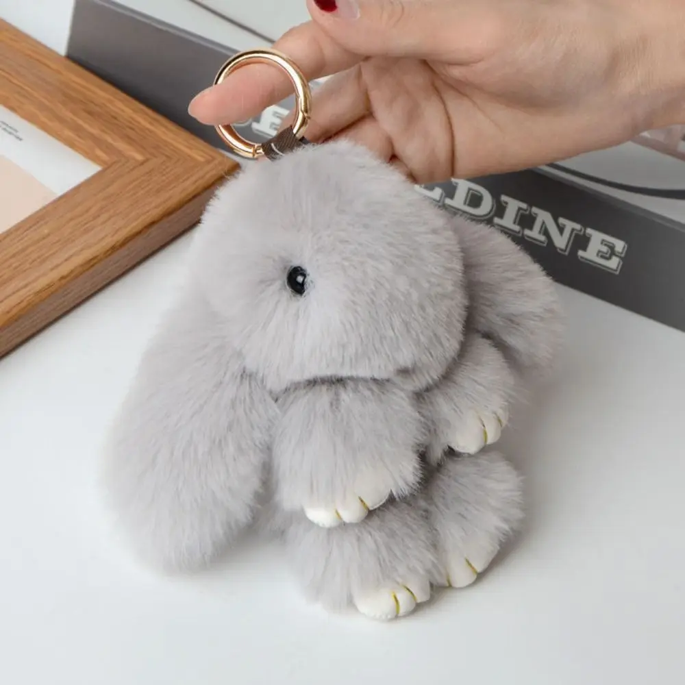 LLavero de pompón de piel, llavero de conejito de plácer a la moda, bonito juego, muñeco de conejo muerto, llavero de piel de conejo suave de 18cm para novia