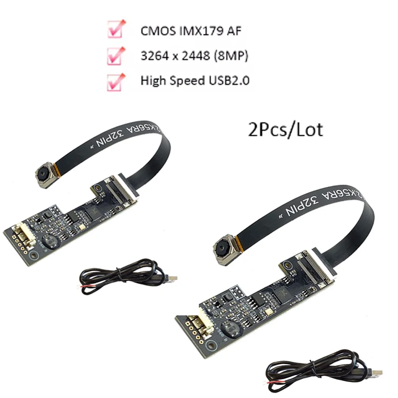 

2Pcs 4K 3264 x 2448 8MP HD Sony IMX179 AF 75° High Speed USB2.0 Camera Module 15FPS For Product Vision