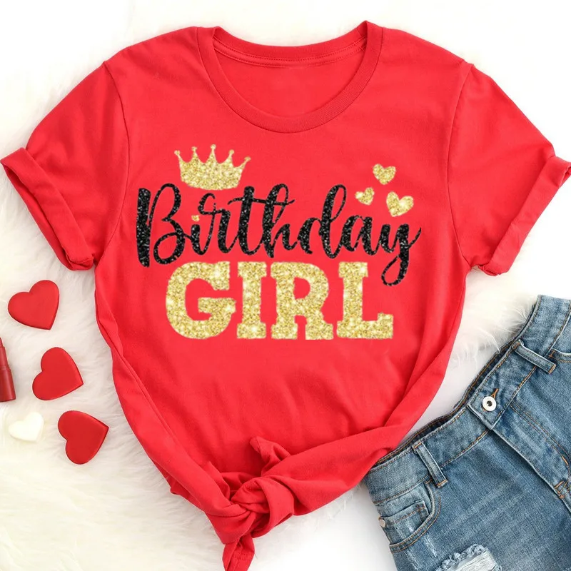 The Birthday Girl Shirt Party Squad Youth Birthday Girl  Short Sleeve Top Tees O Neck Streetwear harajuku Fashion 100% Cotton