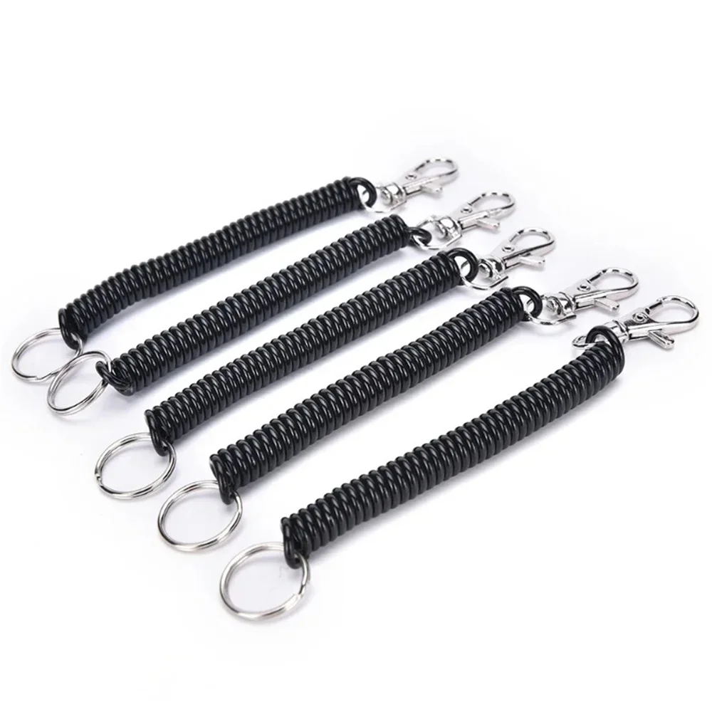 2PCS/SET Plastic Colorful Black Extendable Spring Coil Spiral Tension Chain Keychain Keyring Jewelry Gifts