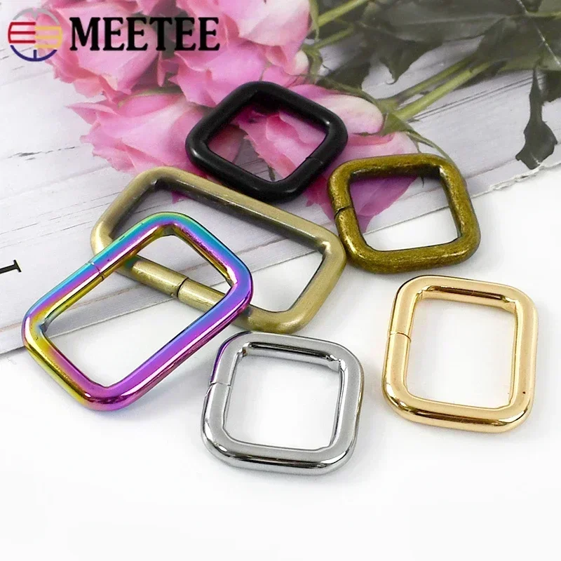 10/20Pcs Meetee 13-50mm Square O Rings Metal Buckle Webbing Strap Connection Ring Hook Accessories for Handbags Carabiner Clasp