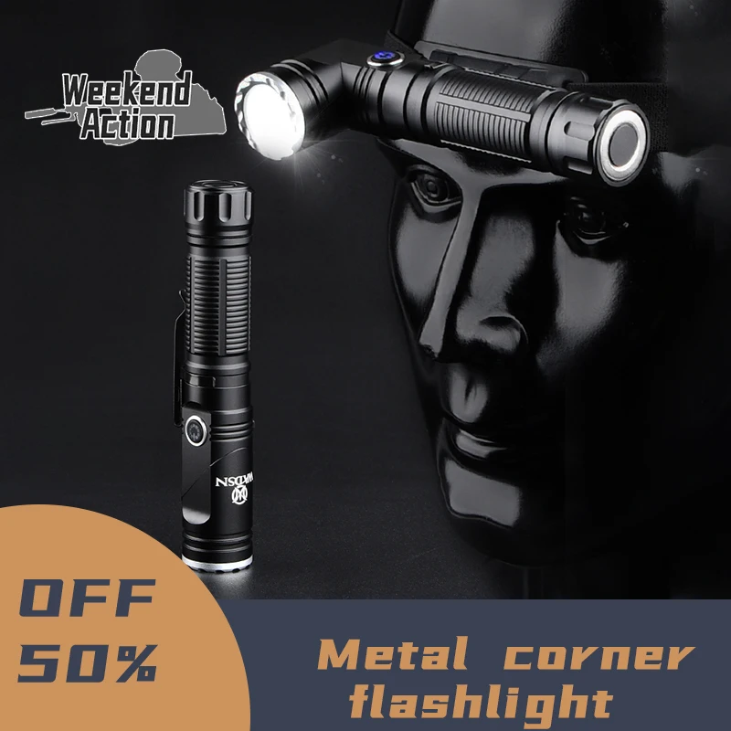 WADSN Tactical Metal Corner Flashlight Folding Strong Light Soft LED Flashlight 90 ° Rotating Headlight Adjustable Brightness