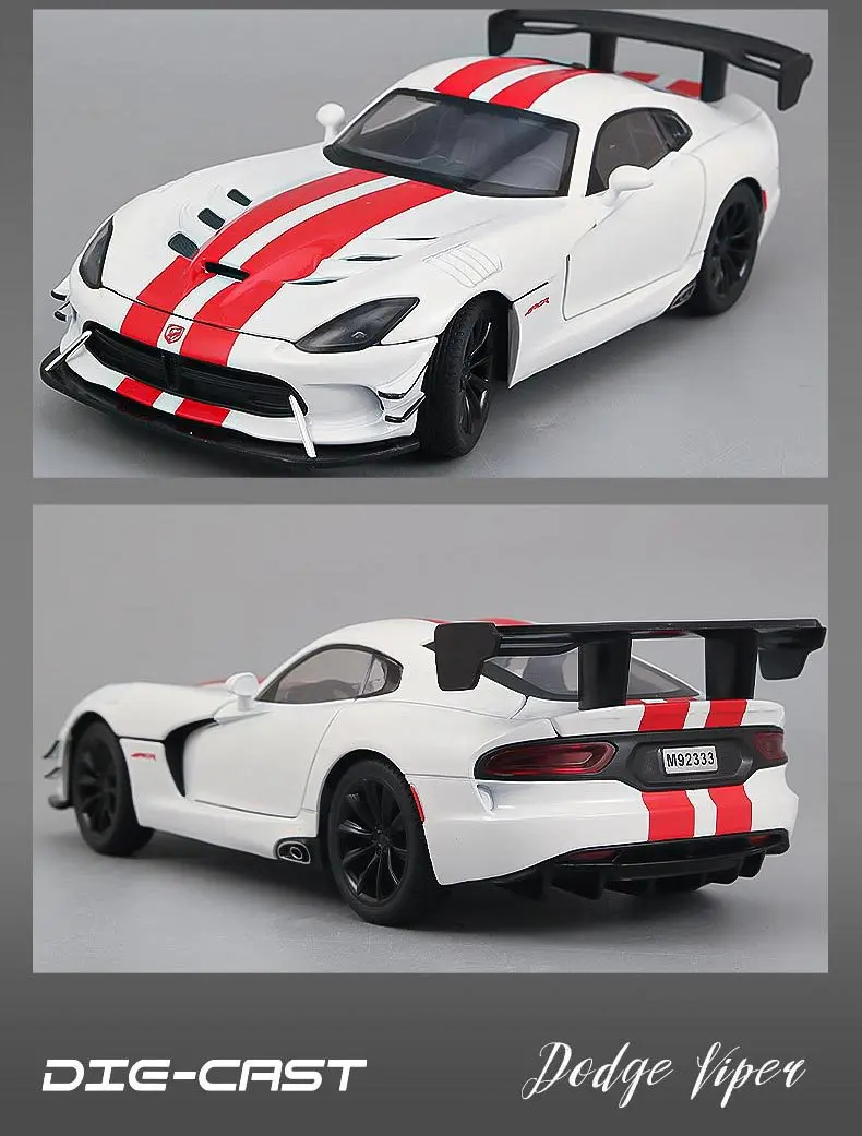 1:24 Dodge Viper coche deportivo simulación Diecast Metal aleación modelo coche sonido luz tirar hacia atrás colección niños juguetes regalos