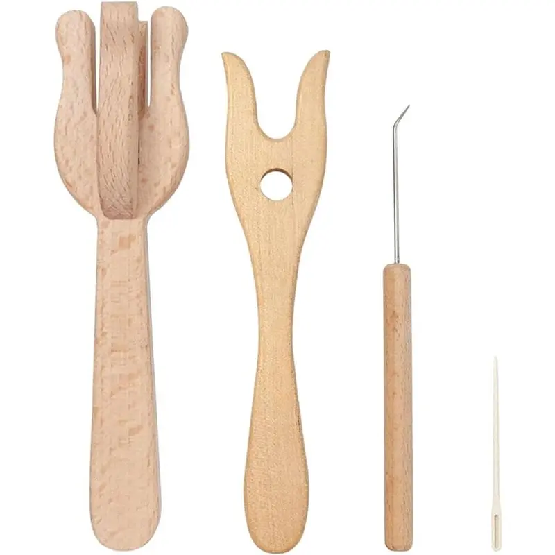 

24-Hour Delivery Knitting Fork Wooden Set-For Rug Making, Knitting& Handmade Items-4 Pieces Including Big Eye Needle,For Crochet