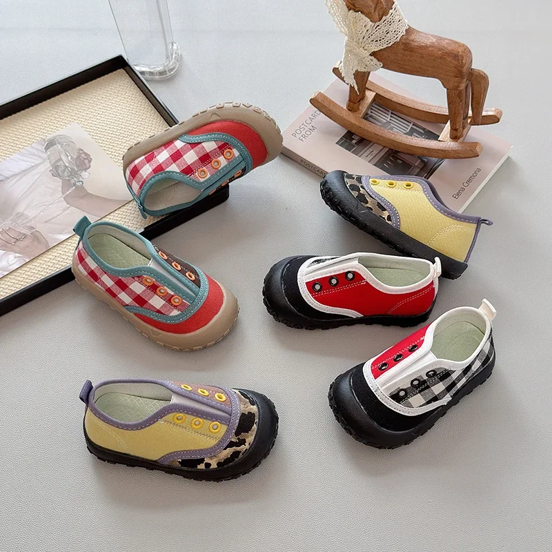 

Children Casual Shoes Checkerboard Leopard Kids Canvas Shoes Toes Capped 2025 Autumn New Boys Girls Fashion Flats Non-slip
