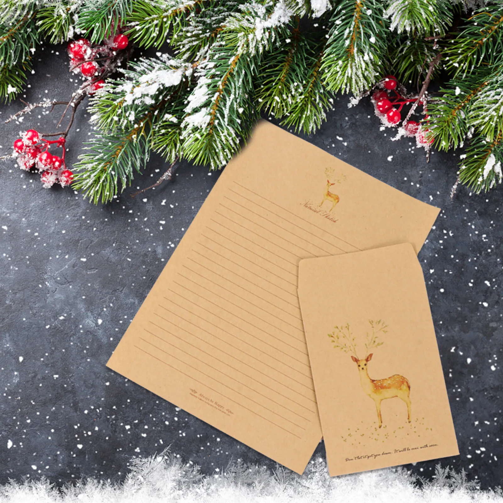 

Набор из 1 комплекта ретро-конвертов и бумаги для писем из крафт-бумаги с креативным дизайном в виде оленя для благодарственных записок, поздравительных писем, канцелярских принадлежностей, подарков
