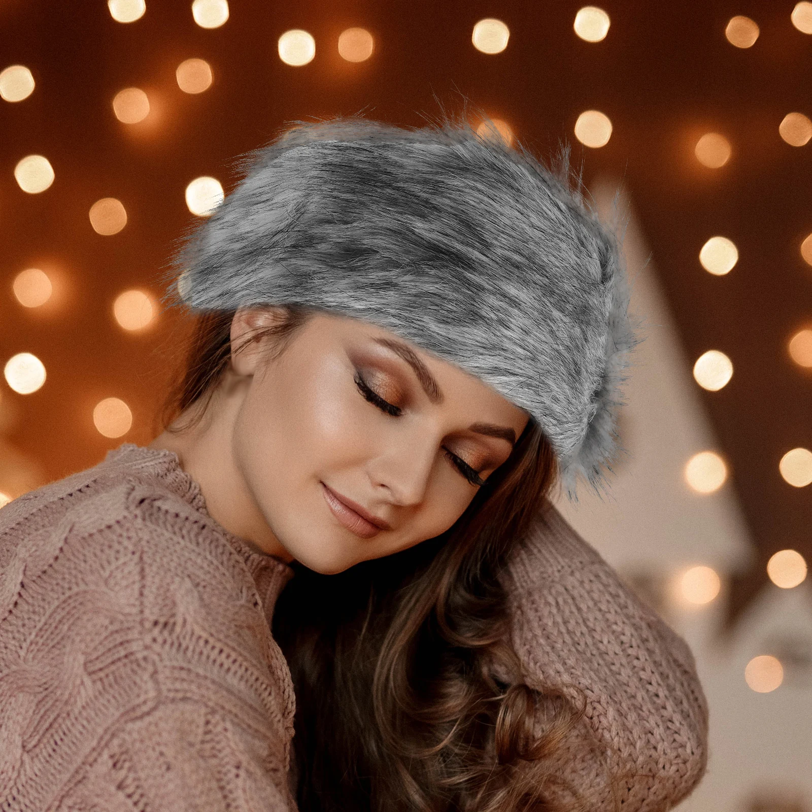 

2Pcs Artificial Fur Warm Ear Protection Headband Winter Decorative Faux Fur Hairband