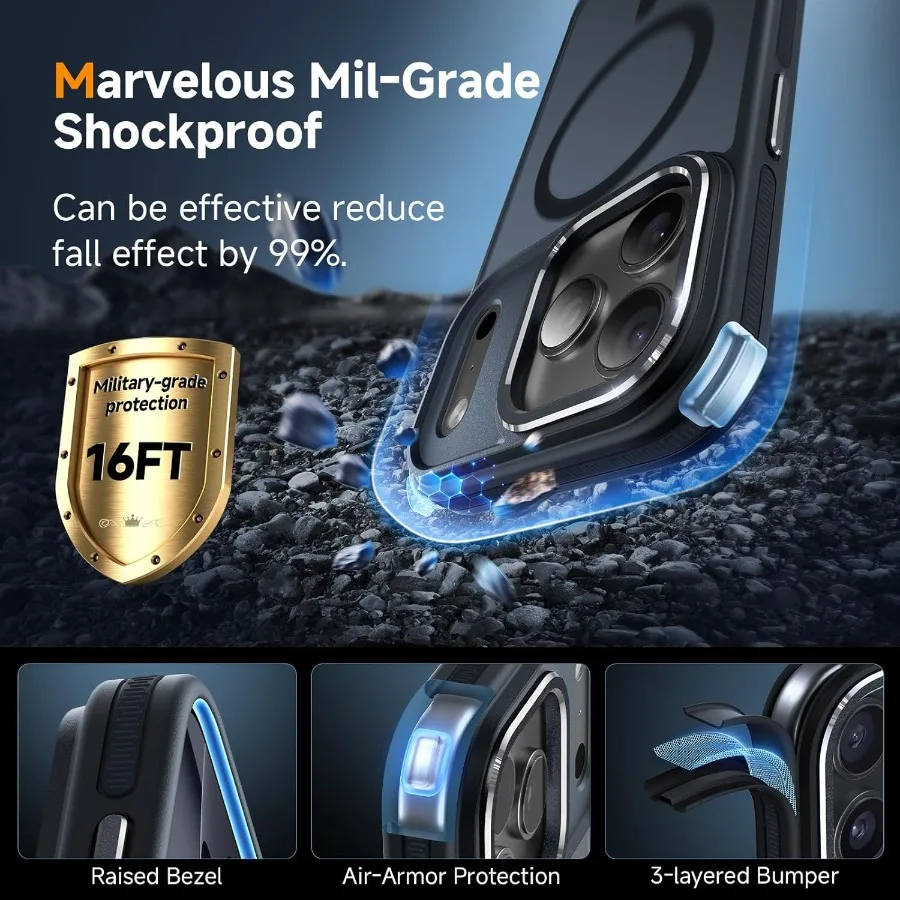 حافظة حماية مغناطيسية 3 في 1 لهاتف آيفون 17 برو مع توافق MagSafe بدون خياطة، تصميم متعدد الاتجاهات مقاوم للصدمات، رفيع T