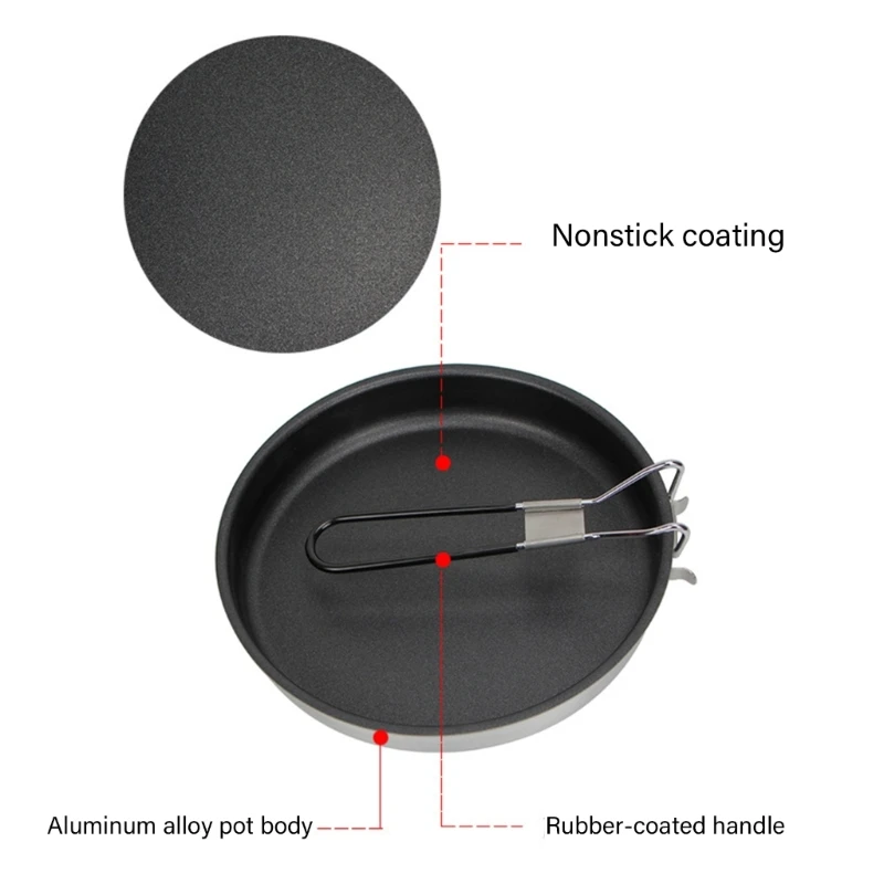 Nonstick Camping Frying Pans Portable Quick Heating Skillets Folding Cookware Pots for Hiking BBQ Picnics Fishing Easy Use