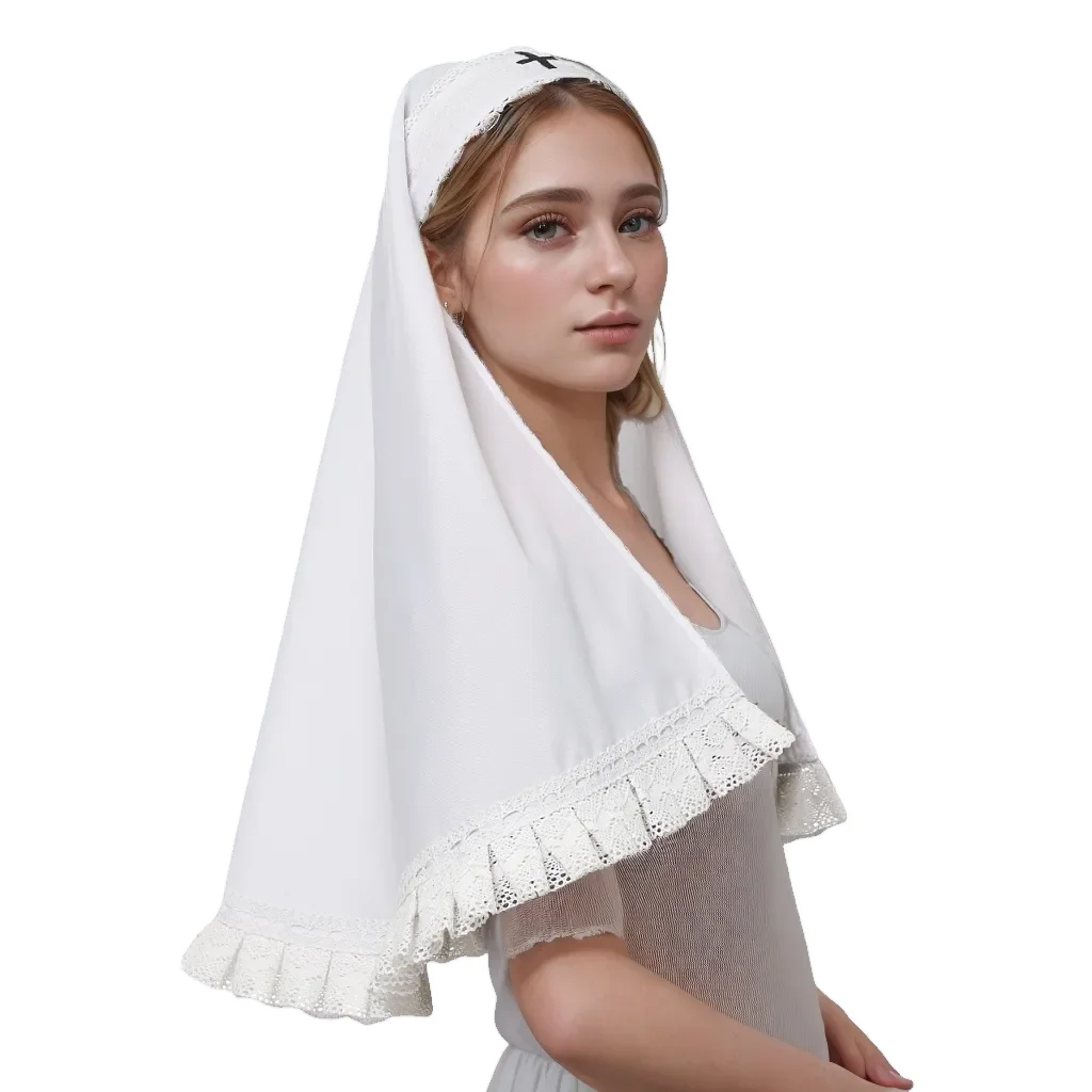 Nun Headpiece Veil Cosplay Women Black Cross Bonnet