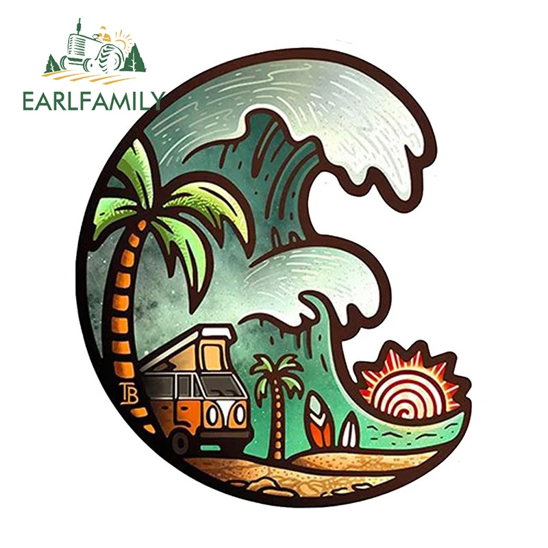 

EARLFAMILY 13cm x 11cm for Surf Vanlife Car Stickers Creative Sunscreen Decals Fashionable Surfboard Trunk Decor Car Styling