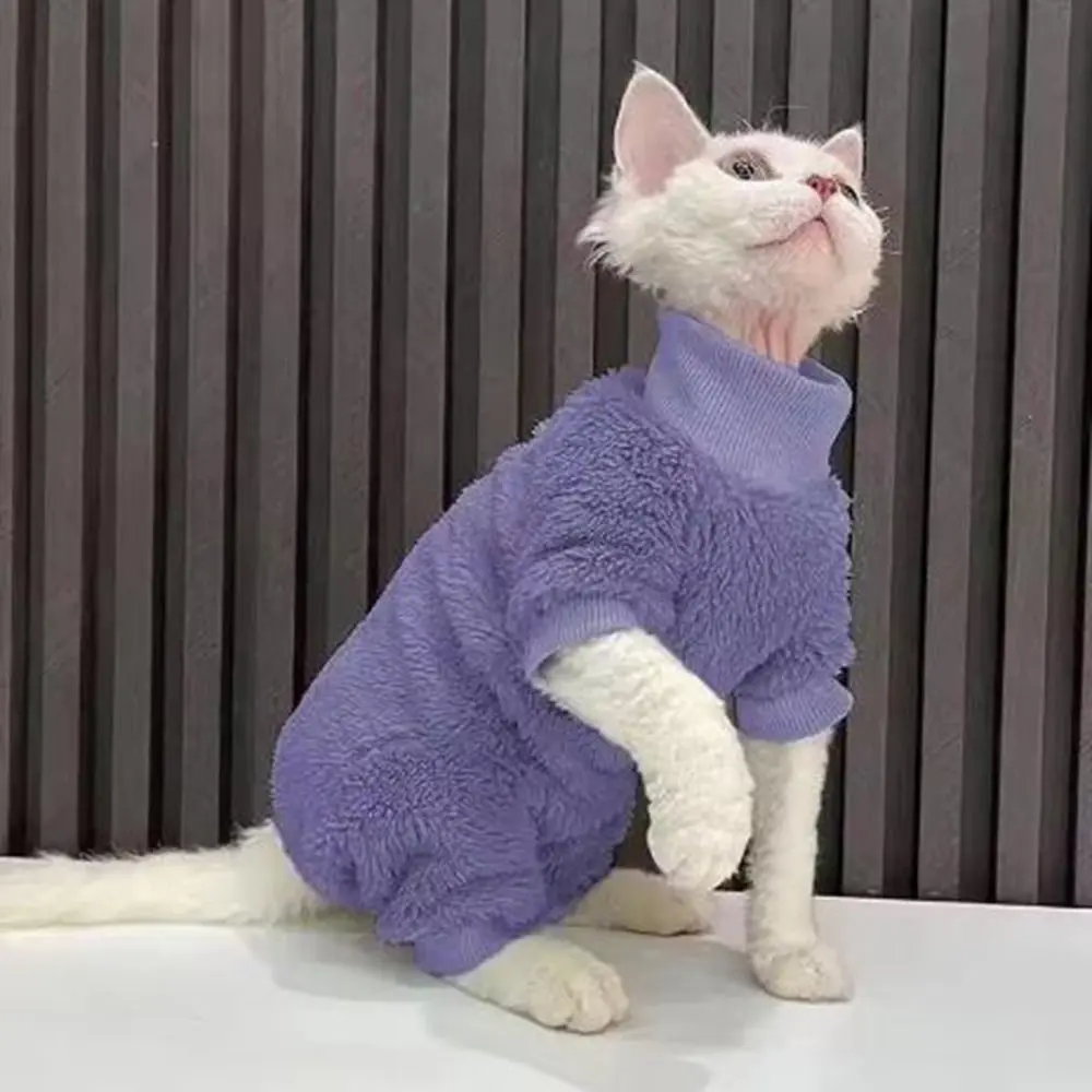 

Bright Color Lamb Wool Hairless Cat Clothes Thickened Soft Cat 4-legged Winter Coat Warm Windproof Sphynx Turtleneck Sweater