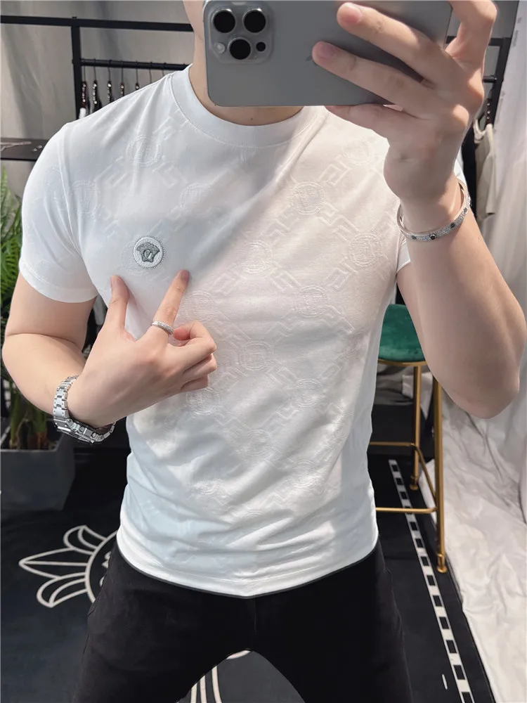 

Мужская футболка с коротким рукавом из ледяного шелка, быстросохнущая, с охлаждающим эффектом, приталенная, повседневная, в городском стиле, летняя новинка