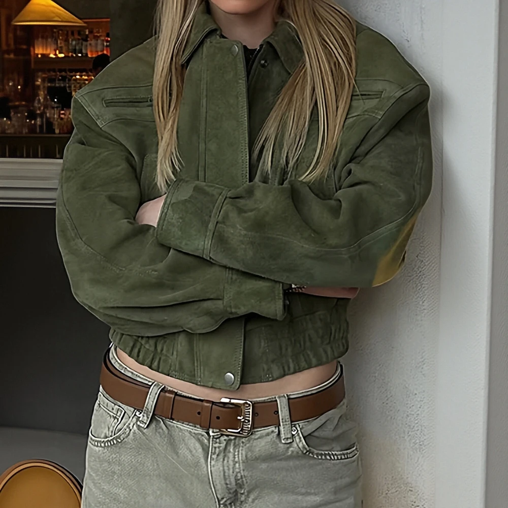 

Women's American Style Retro Motorcycle Jacket Handsome Loose High-End Short Top for Spring New