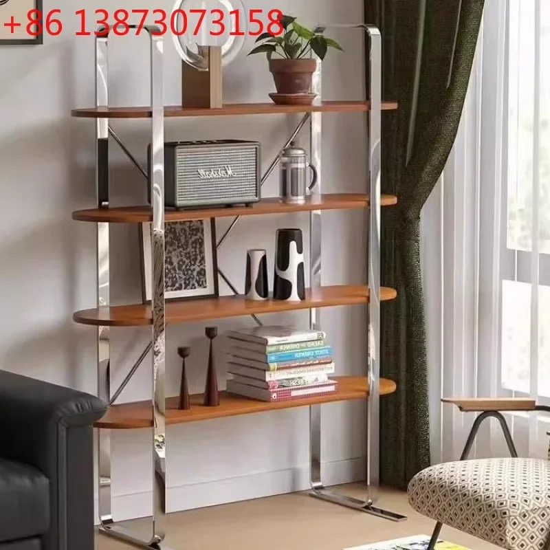 Medieval style bookshelf living room home designer stainless steel baffle shelf