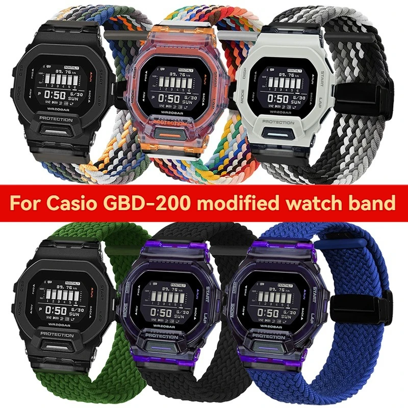 لساعة كاسيو GBD-200 - حزام نايلون مرن مع إبزيم مغناطيسي لسلسلة G-SHOCK GBD-200-1A/RD-4 - الملحقات الرياضية