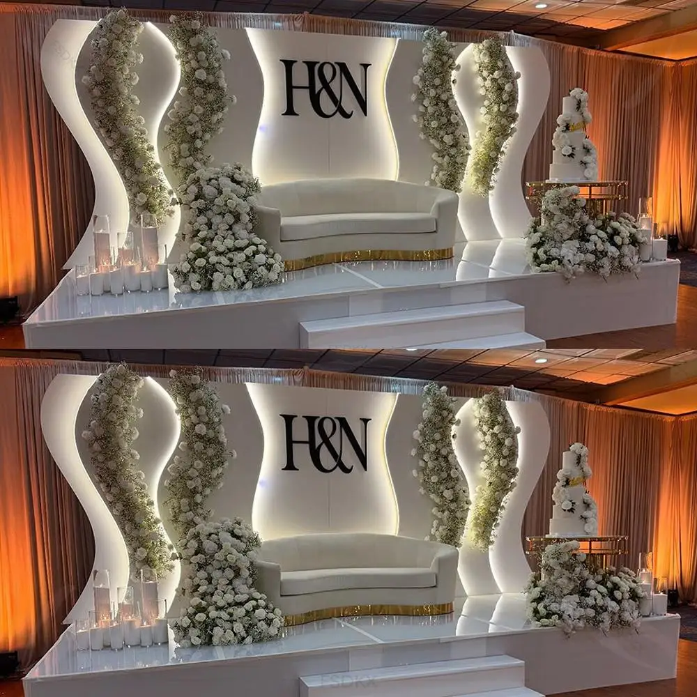 

FSDKX Wedding Supplies Pvc Backdrop Wedding Decoration Stage White Arch 3D Flower Backdrops