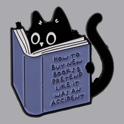 Black Cat Book Lover Enamel Pin Cute Brooch Pines Lapel Pins Badge on Backpack Clothing Accessories Animal Jewelry Friends Gifts