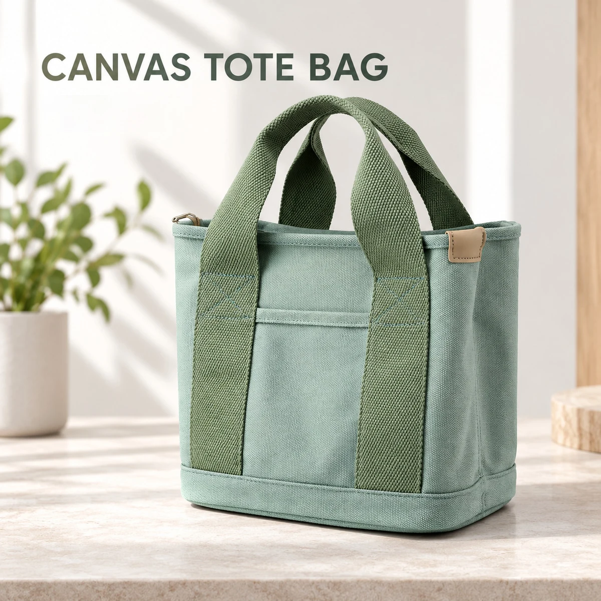 Simple Women's Canvas Tote Bag with Zipper, Double Handles Handbags for Women Purses, Bucket Shopping Bags Black Green Gifts