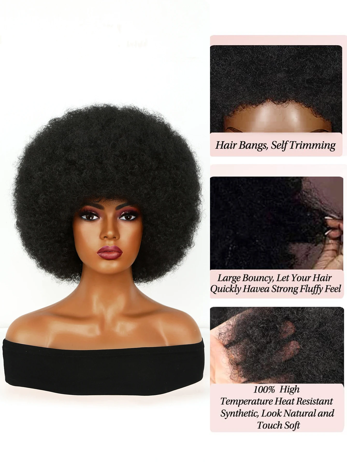 Rambut palsu hitam keriting ikal Afro pendek wanita 12 "untuk wanita hitam wig hitam hadiah besar dan sintetis alami lembut rambut campuran