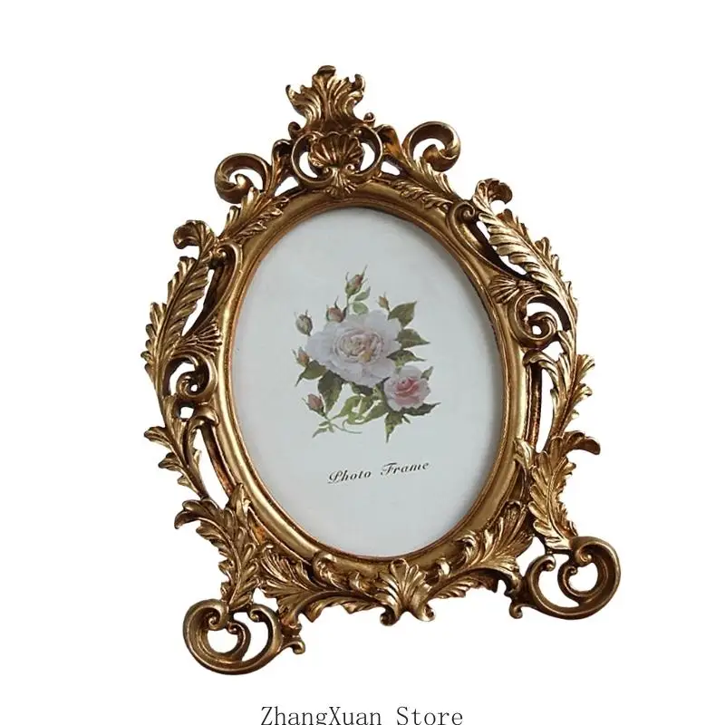 Old Fashioned Oval Picture Frame Resin Golden Flowers Photo Display Home Decors 3XUF – Detail 8