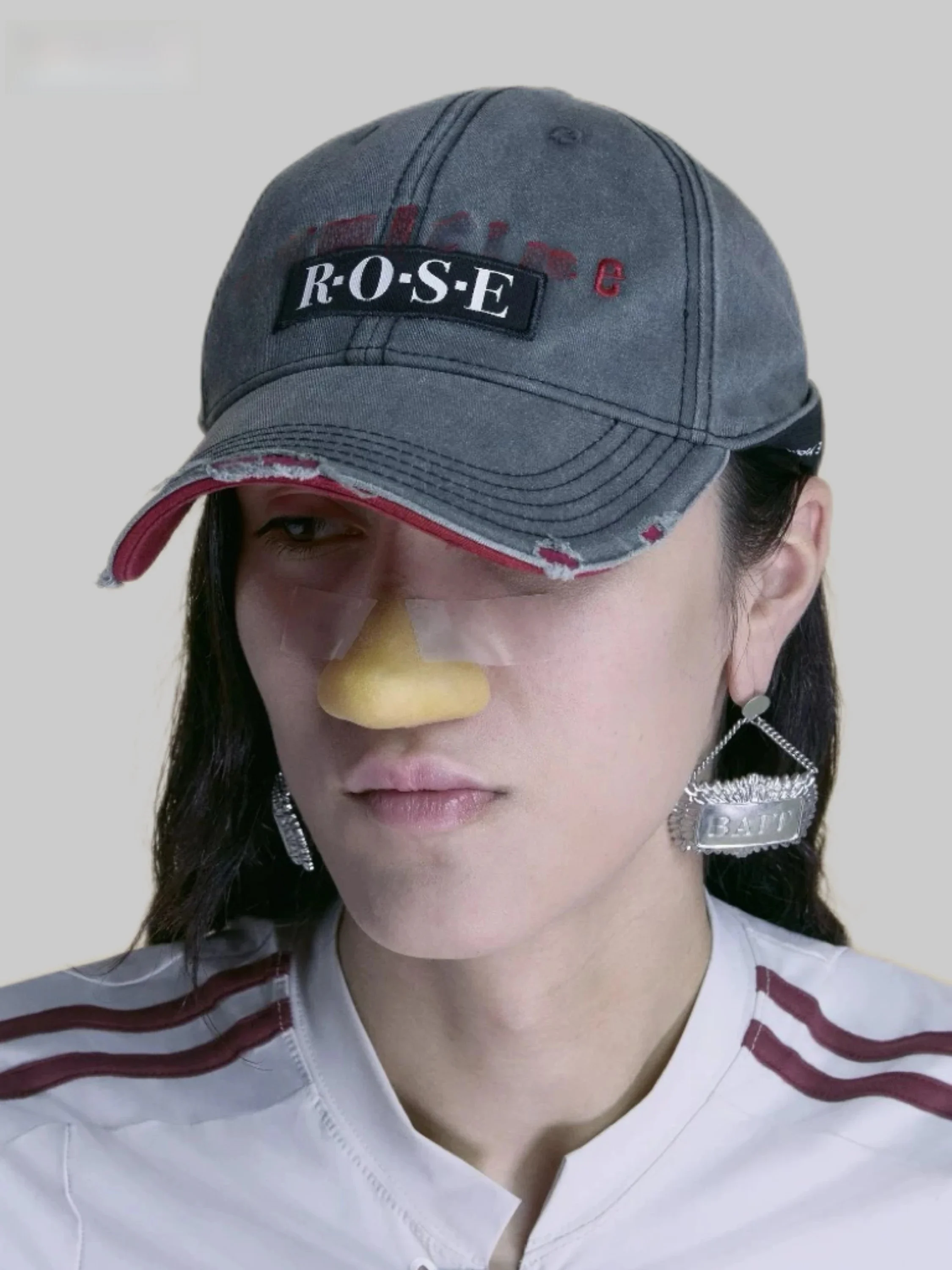 Martine Rose 25SS Vintage Double Color Letter Embroidery Baseball Cap Women's Black Cuffed Hat Casual Style round Top Cap