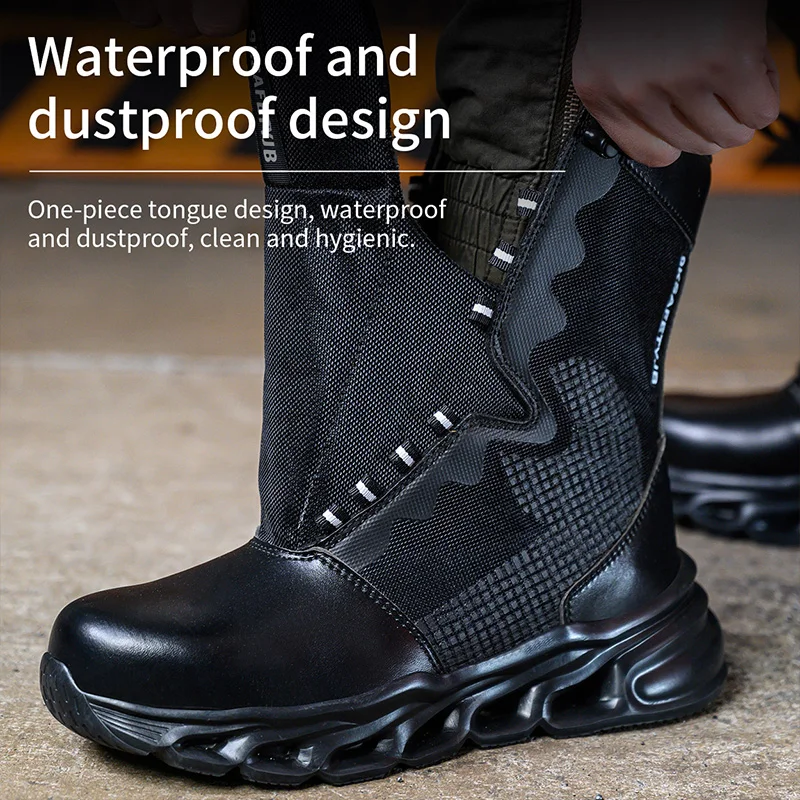 Men Work Boots Safety Shoes Indestructible Steel Toe Shoes Work Shoes Lightweight Security Breathable High Top Hiking Sneakers