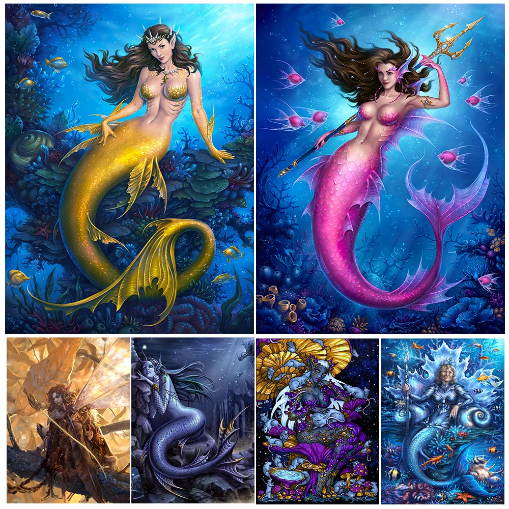 

The Mermaid Queen Of The Deep Wall Art Canvas Painting The Pink Mermaid Women Warriors Art Poster And Print Home Decor Unframed