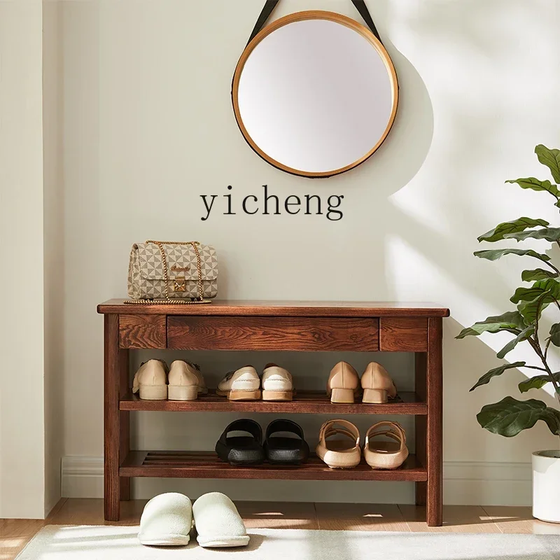 Indoor Wooden Shoe Rack Home Doorway Multi-Layer Outer Corridor Entry Door Outer Shoe Cabinet Can Sit on Shoe