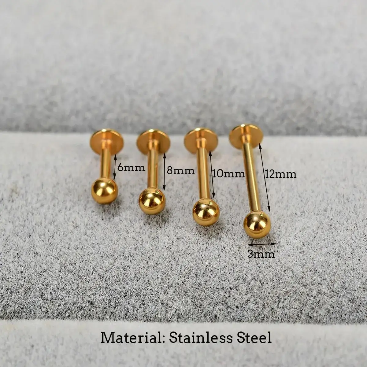 6/8/10/12mm Stainless Steel Golden Ball Labret Lip Piercing Jewelry Tragus Cartilage Stud Earring For Women / Men 2025 Trend 16G