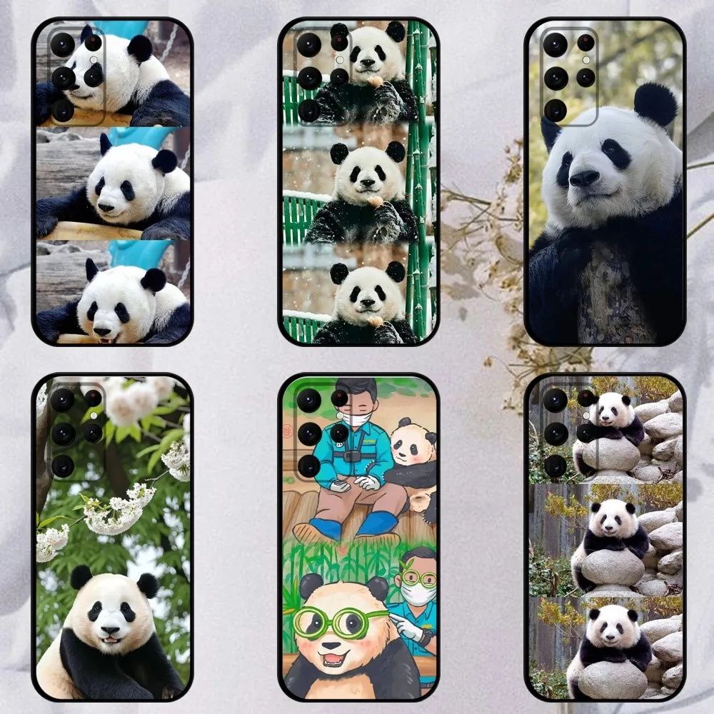 fubao panda Phone Case For Samsung S23,23,22,30,21,10,9,Note20 Ultra,Lite,Ultra,5G,Plus,FE,Black Soft Case