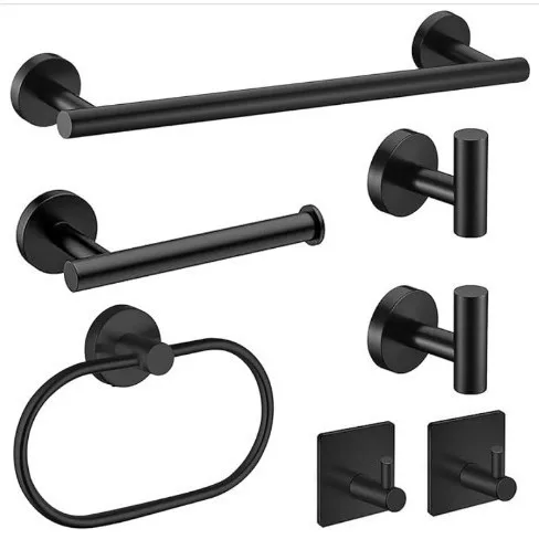 

Non drilling stainless steel towel bar paper holder self-adhesive towel ring robe hook matte black silver bathroom