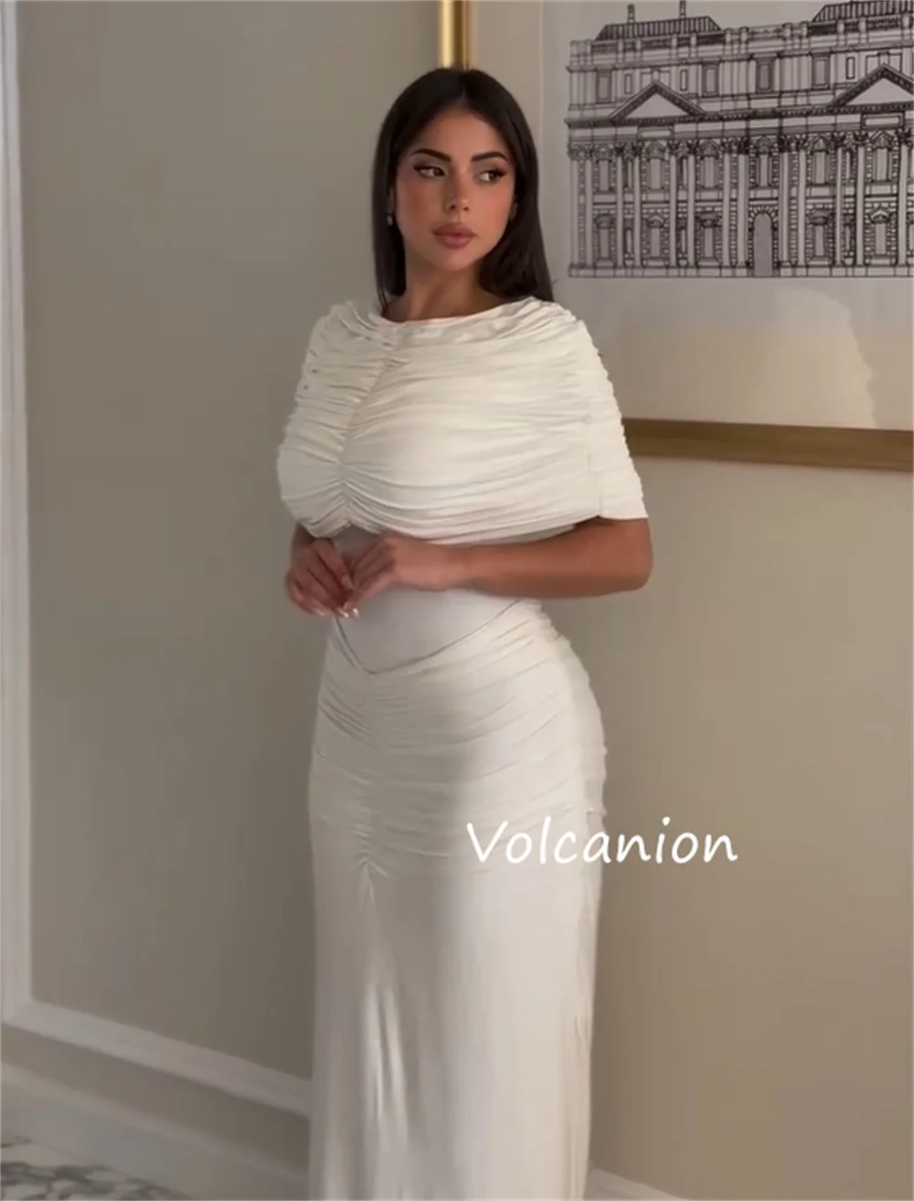 Abiti lunghi personalizzati con scollo rotondo e colonna a pieghe di alta qualità Occasioni su misura Taglie celebrità disponibili Moda