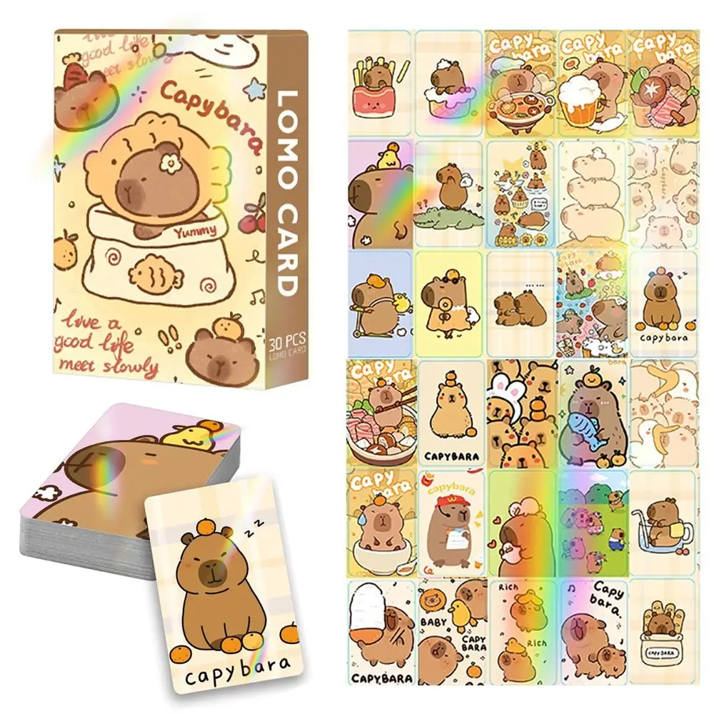 30Pcs Kawaii Double-sided Capybara Photocards Cartoon Capybara HD Lomo Cards Kids Gift Glitter Collection Cards